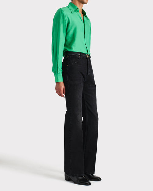 CHEMISE COL LARGE EN COTON ET SOIE - VERT KELLY - Husbands Paris - 5