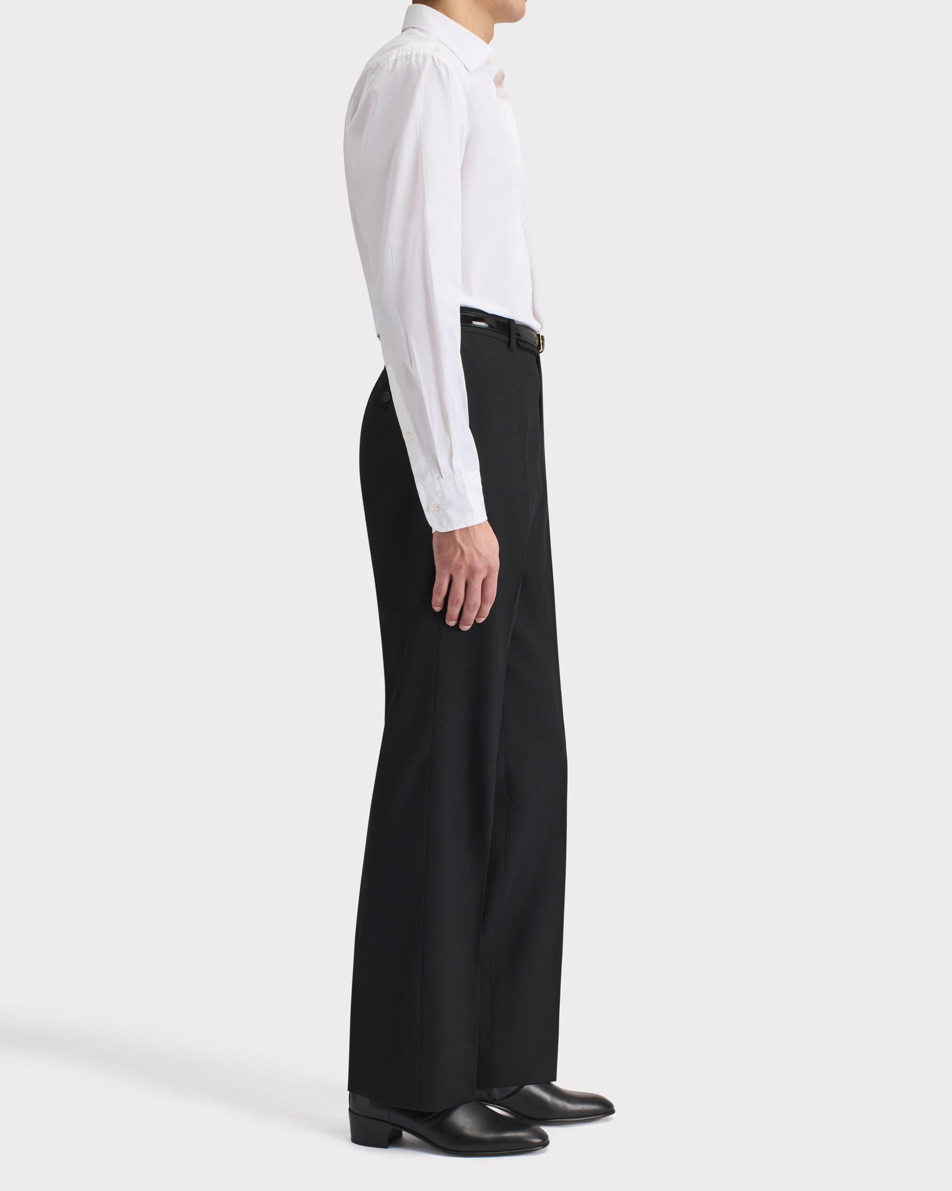 STRAIGHT HIGH-WAISTED TROUSERS IN WOOL TWILL – BACK | Husbands Paris