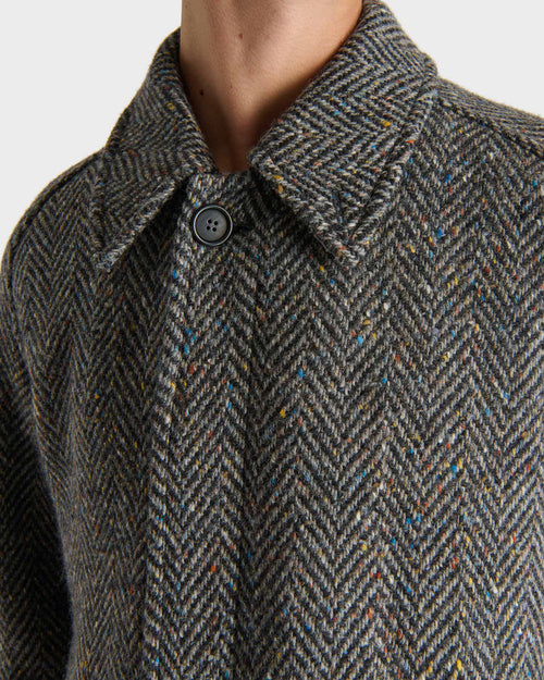 SINGLE-BREASTED COAT IN WOOL DONEGAL TWEED - BLACK AND GREY HERRINGBONE - Husbands - 6