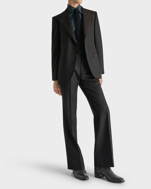 SINGLE-BREASTED SUIT IN WOOL TWILL - DARK CHOCOLATE WITH STRIPES - Husbands - 6
