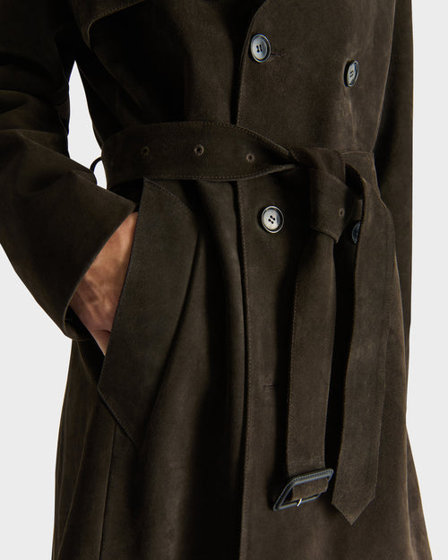 TRENCH COAT IN SUEDE CALFSKIN - EBONY - Husbands - 4