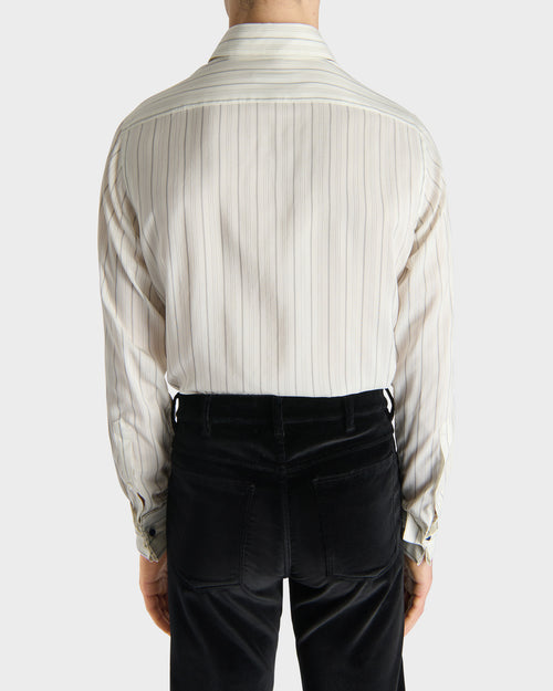 WIDE COLLAR SHIRT IN SILK POPLIN - IVORY WITH BLACK STRIPES - Husbands - 5