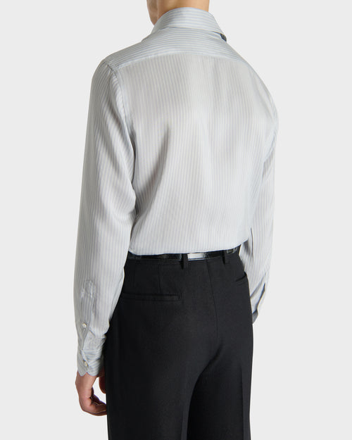 WIDE COLLAR SHIRT IN SILK POPLIN - POWDER BLUE WITH WHITE STRIPES - Husbands - 5
