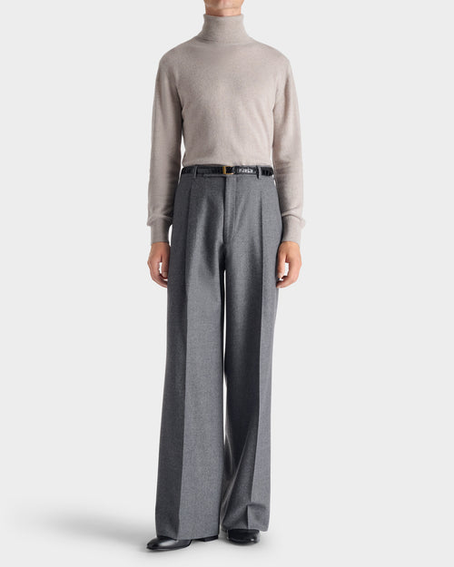 WIDE PLEATED TROUSERS IN WOOL FLANNEL - GREY - Husbands - 4