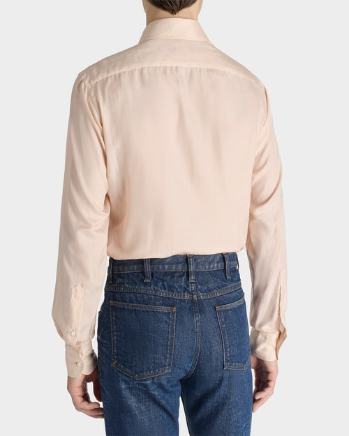 WIDE COLLAR SHIRT IN COTTON & SILK TWILL - PEACH - Husbands Paris - 5