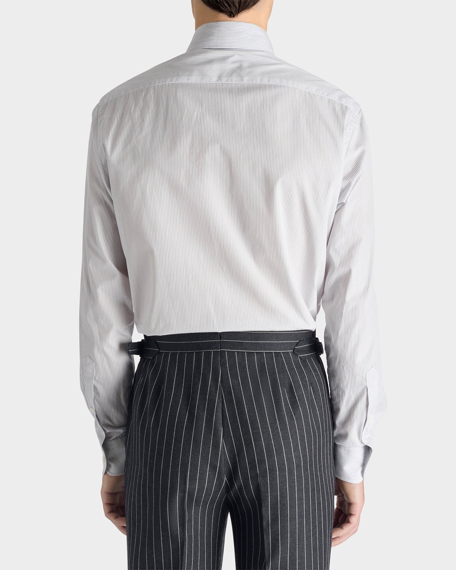 WIDE COLLAR SHIRT IN SUPIMA COTTON POPLIN - WHITE WITH NAVY