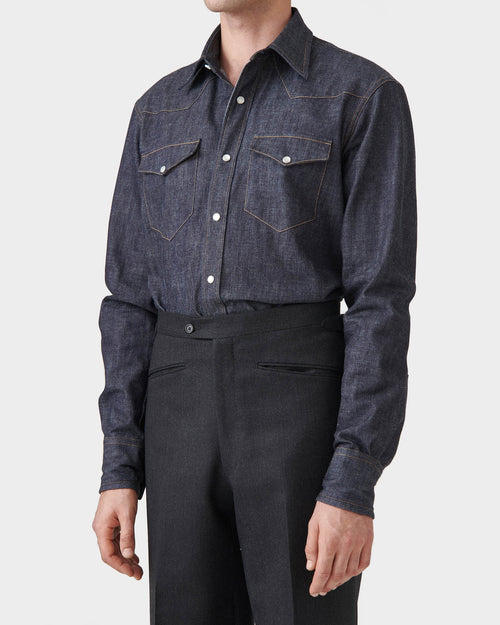CHEMISE WESTERN EN DENIM DE COTON SELVEDGE - BRUT - Husbands Paris - 4