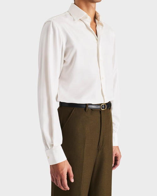 CHEMISE COL CLASSIQUE EN POPELINE DE SOIE - BLANC CASSÉ - Husbands Paris - 3