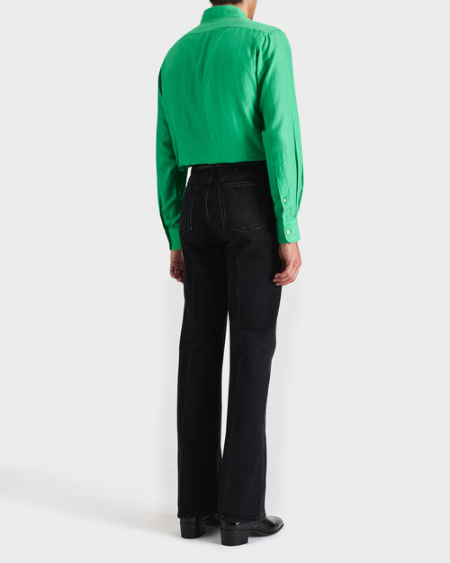 FLARED HIGH-WAISTED JEANS IN COTTON DENIM - WASHED BLACK - Husbands Paris - 4