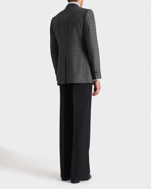 VESTE CROISÉE EN 2-PLY LAINE ET MOHAIR - CHEVRONS NOIR ET GRIS - Husbands Paris - 3