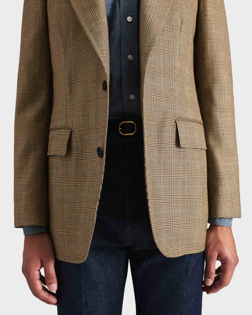 VESTE DROITE EN LAINE PEIGNÉE - NOIR ET TAN GLENCHECK - Husbands Paris - 5