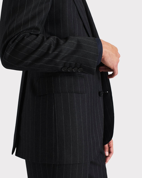 COSTUME DROIT EN SERGÉ DE LAINE PEIGNÉE - ANTHRACITE À RAYURES GRISES - Husbands Paris - 2