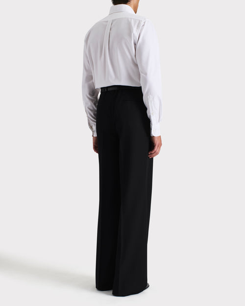 CHEMISE COL LARGE BOUTONNÉ EN COTON PINPOINT - BLANC - Husbands Paris - 4