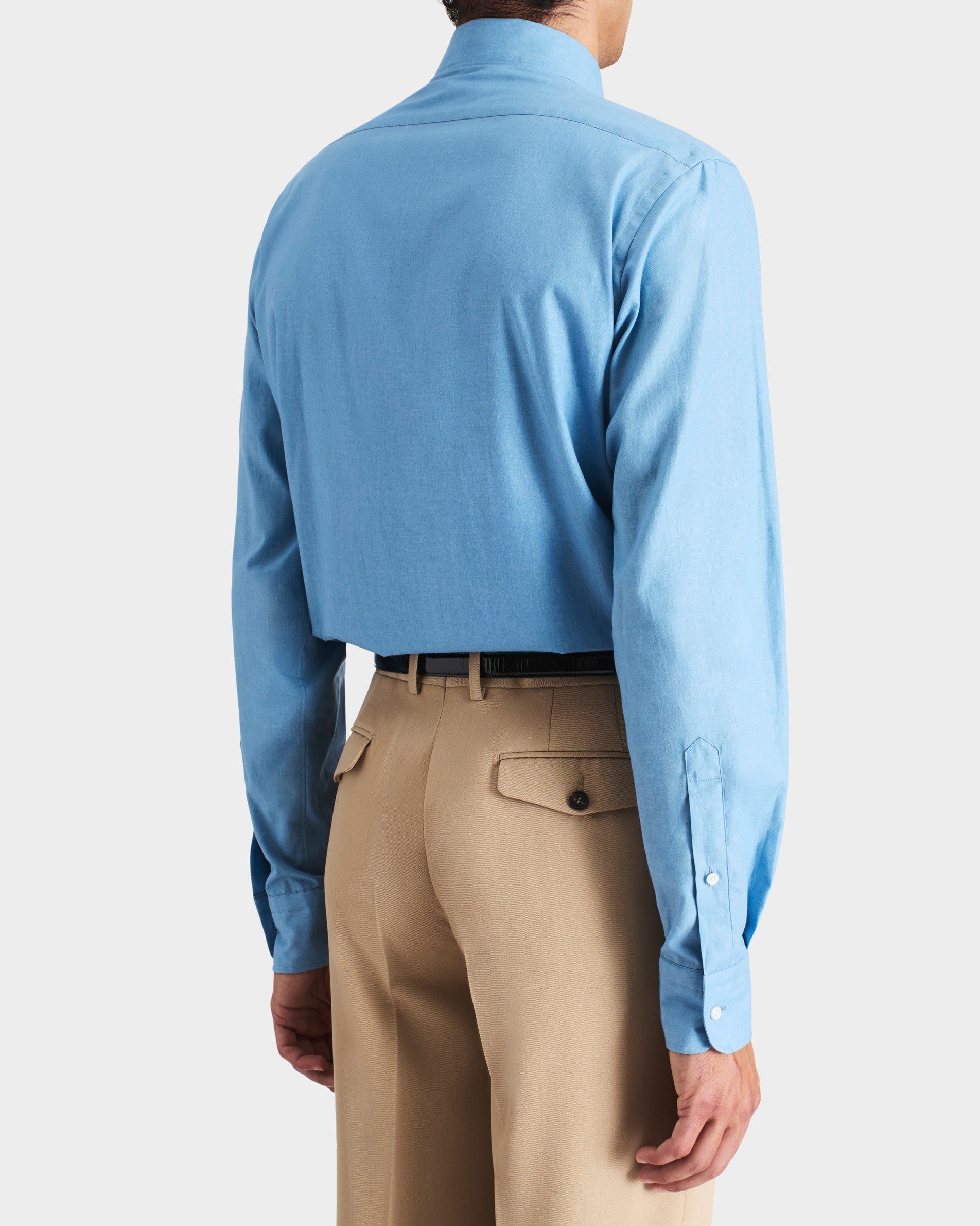 WIDE COLLAR SHIRT IN COTTON CHAMBRAY - BLUE | Husbands Paris