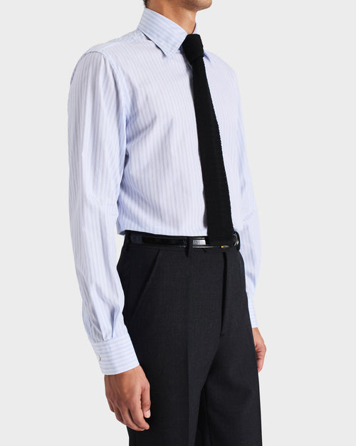 CHEMISE COL LARGE EN COTON POPELINE - BLEU CLAIR À RAYURES - Husbands Paris - 5