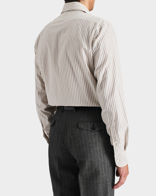 CHEMISE COL LARGE EN COTON POPELINE - BLANC CASSÉ À RAYURES - Husbands Paris - 3