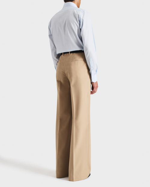 PANTALON LARGE À PLIS EN GABARDINE DE LAINE - BEIGE - Husbands Paris - 3