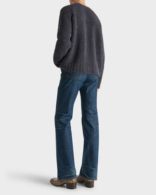 CREWNECK SWEATER IN BRUSHED SUPERFINE ALPACA BLEND - INK - Husbands Paris - 6