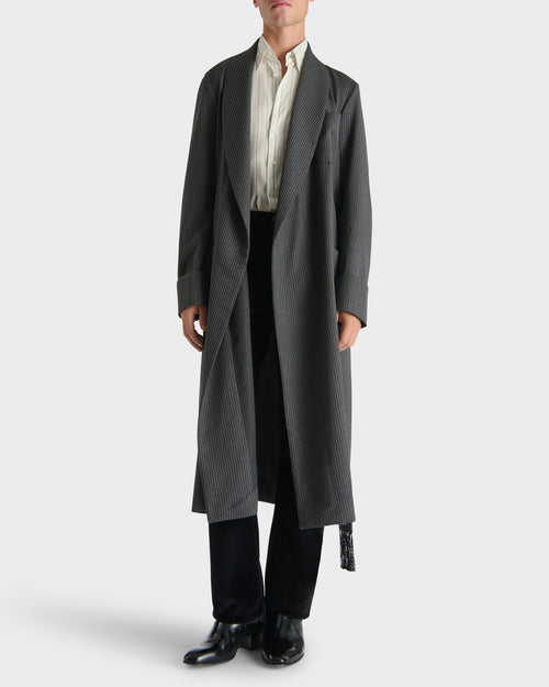 DRESSING GOWN IN VIRGIN WOOL AND SILK - GREY AND BLACK MICRO PATTERN - Husbands - 6