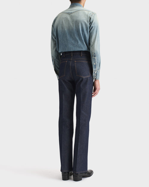 CHEMISE WESTERN EN DENIM DE COTON SELVEDGE - BLEU DÉLAVÉ - Husbands Paris - 6