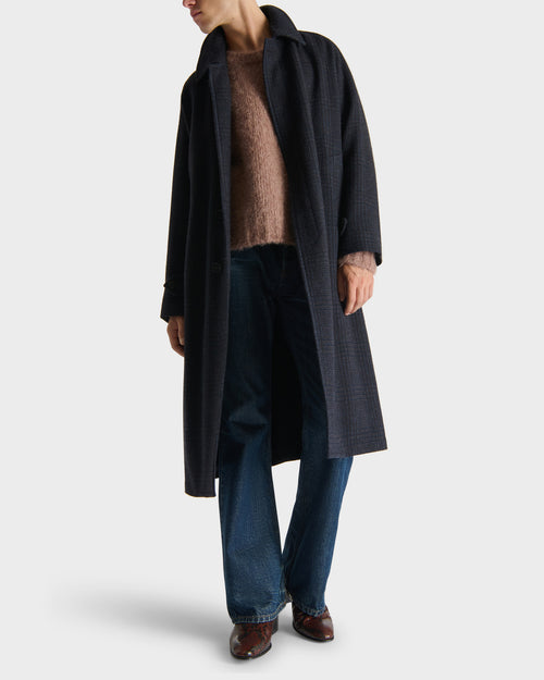 SINGLE-BREASTED COAT IN WOOL TWEED - NAVY AND BROWN PRINCE OF WALES - Husbands - 4