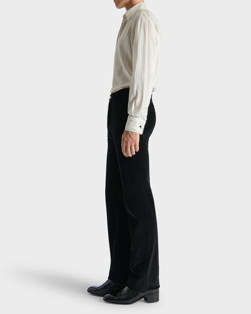WIDE COLLAR SHIRT IN SILK POPLIN - IVORY WITH BLACK STRIPES - Husbands - 6