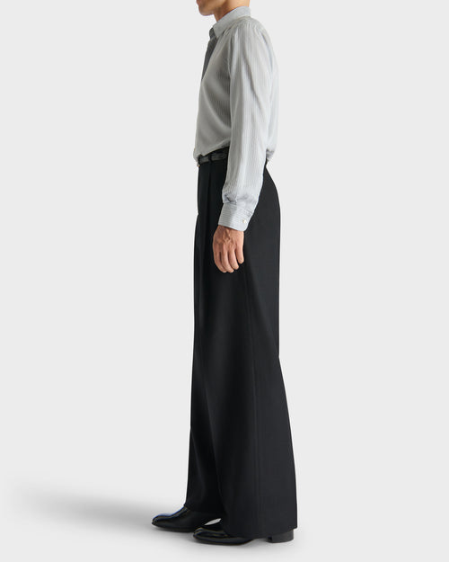 WIDE COLLAR SHIRT IN SILK POPLIN - POWDER BLUE WITH WHITE STRIPES - Husbands - 6