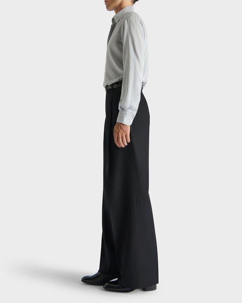 WIDE PLEATED TROUSERS IN WOOL FLANNEL - BLACK - Husbands - 6