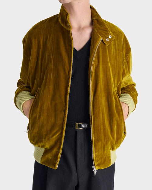 ZIPPED JACKET IN PLEATED COTTON VELVET - GOLD - Husbands Paris - 5