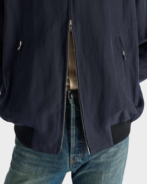 ZIPPED JACKET IN WOOL & LINEN TWILL - NAVY - Husbands Paris - 8