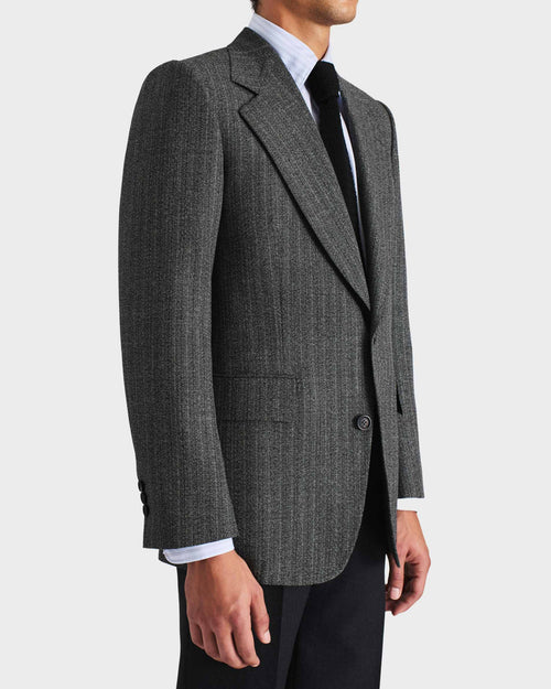 VESTE CROISÉE EN 2-PLY LAINE ET MOHAIR - CHEVRONS NOIR ET GRIS - Husbands Paris - 5