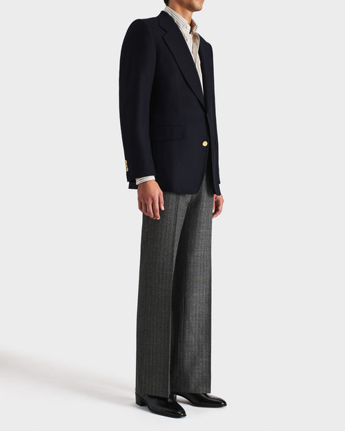 VESTE CROISÉE EN LAINE FLANELLE - BLEU MARINE - Husbands Paris - 4