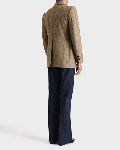 VESTE DROITE EN LAINE PEIGNÉE - NOIR ET TAN GLENCHECK - Husbands Paris - 4