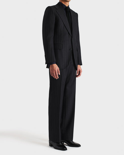 COSTUME DROIT EN SERGÉ DE LAINE PEIGNÉE - ANTHRACITE À RAYURES GRISES - Husbands Paris - 6
