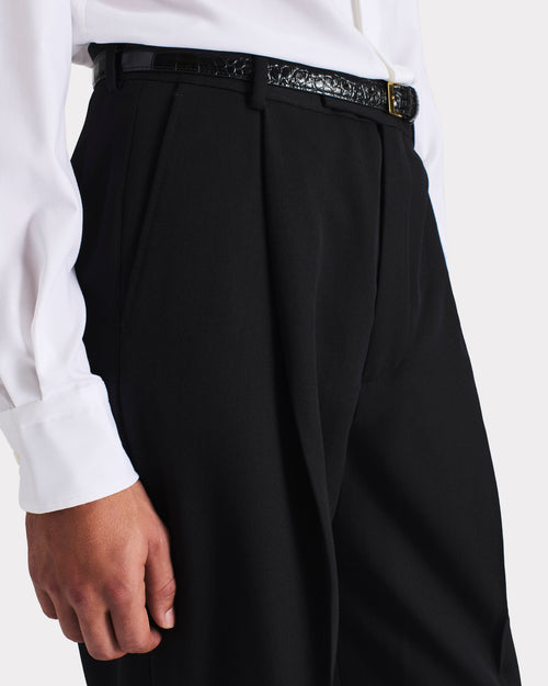 PANTALON LARGE À PLIS EN GABARDINE DE LAINE - NOIR - Husbands Paris - 2