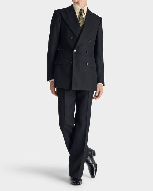 DOUBLE-BREASTED SUIT IN WOOL FLANNEL - BLACK - Husbands - 6