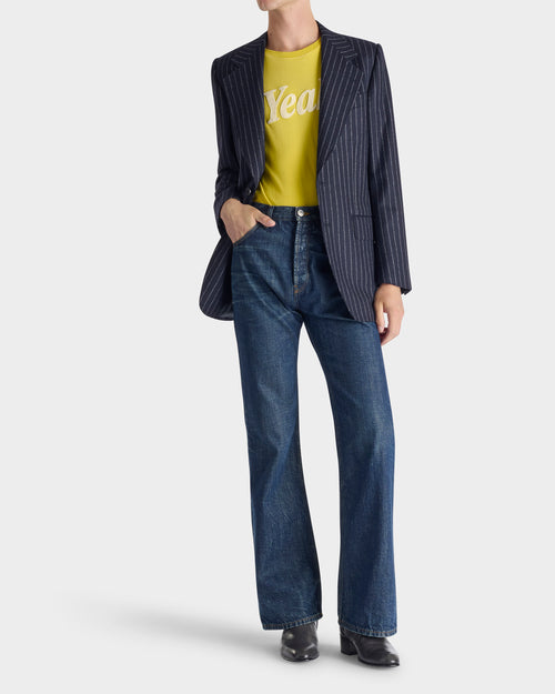 SINGLE-BREASTED JACKET IN WOOL FLANNEL - NAVY WITH WHITE CORD STRIPES - Husbands - 6