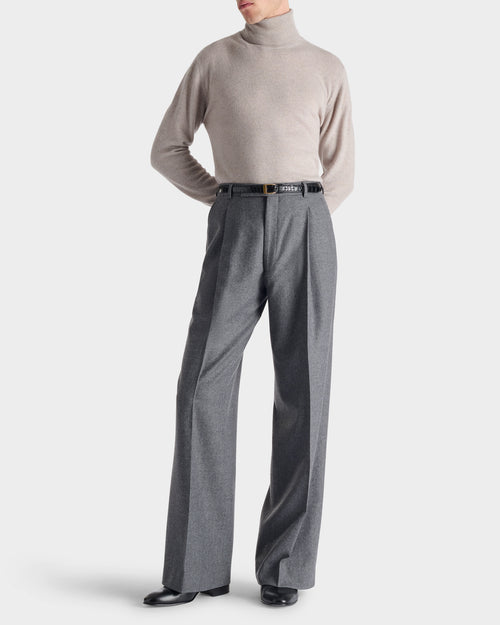 WIDE PLEATED TROUSERS IN WOOL FLANNEL - GREY - Husbands - 6