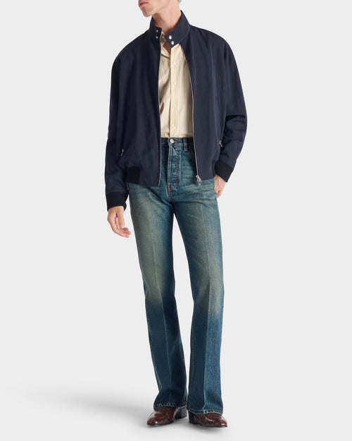 ZIPPED JACKET IN WOOL & LINEN TWILL - NAVY - Husbands Paris - 6