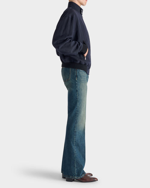 ZIPPED JACKET IN WOOL & LINEN TWILL - NAVY - Husbands Paris - 7