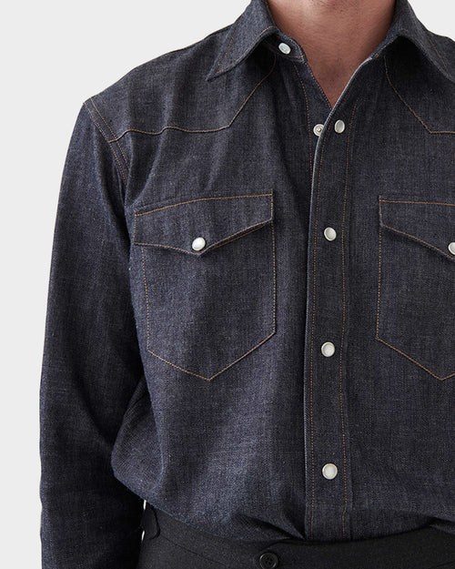 CHEMISE WESTERN EN DENIM DE COTON SELVEDGE - BRUT - Husbands Paris - 2