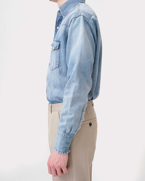 WESTERN SHIRT IN SELVEDGE COTTON DENIM - BLUE STONE WASHED - Husbands Paris - 3