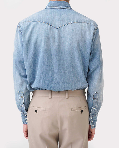 WESTERN SHIRT IN SELVEDGE COTTON DENIM - BLUE STONE WASHED - Husbands Paris - 4