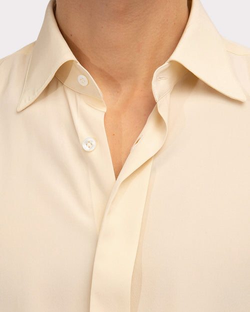 CLASSIC COLLAR SHIRT IN SILK CREPE – BUTTER - Husbands Paris - 1
