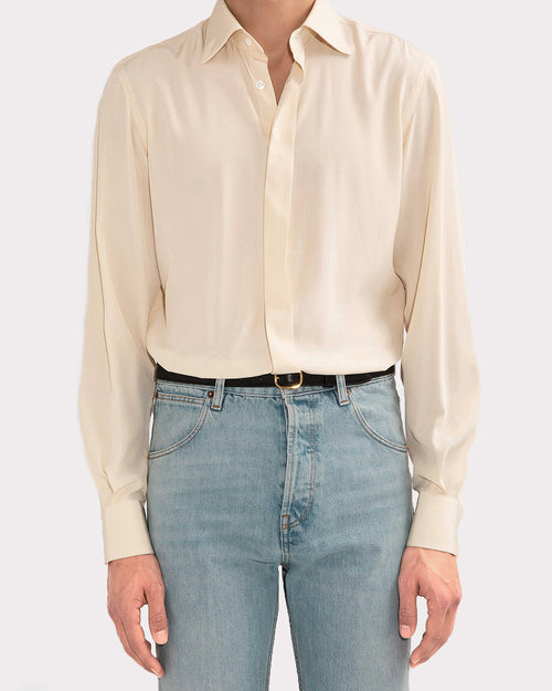CLASSIC COLLAR SHIRT IN SILK CREPE – BUTTER - Husbands Paris - 1