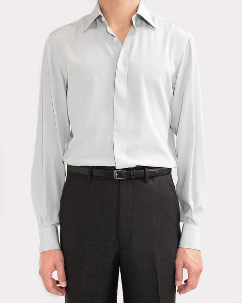 CLASSIC COLLAR SHIRT IN SILK CREPE - POWDER BLUE - Husbands Paris - 1