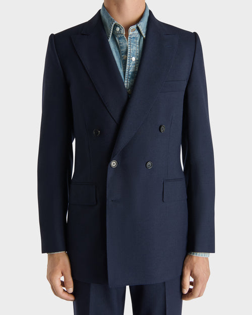 DOUBLE-BREASTED SUIT IN WOOL FRESCO - NAVY - Husbands Paris - 3