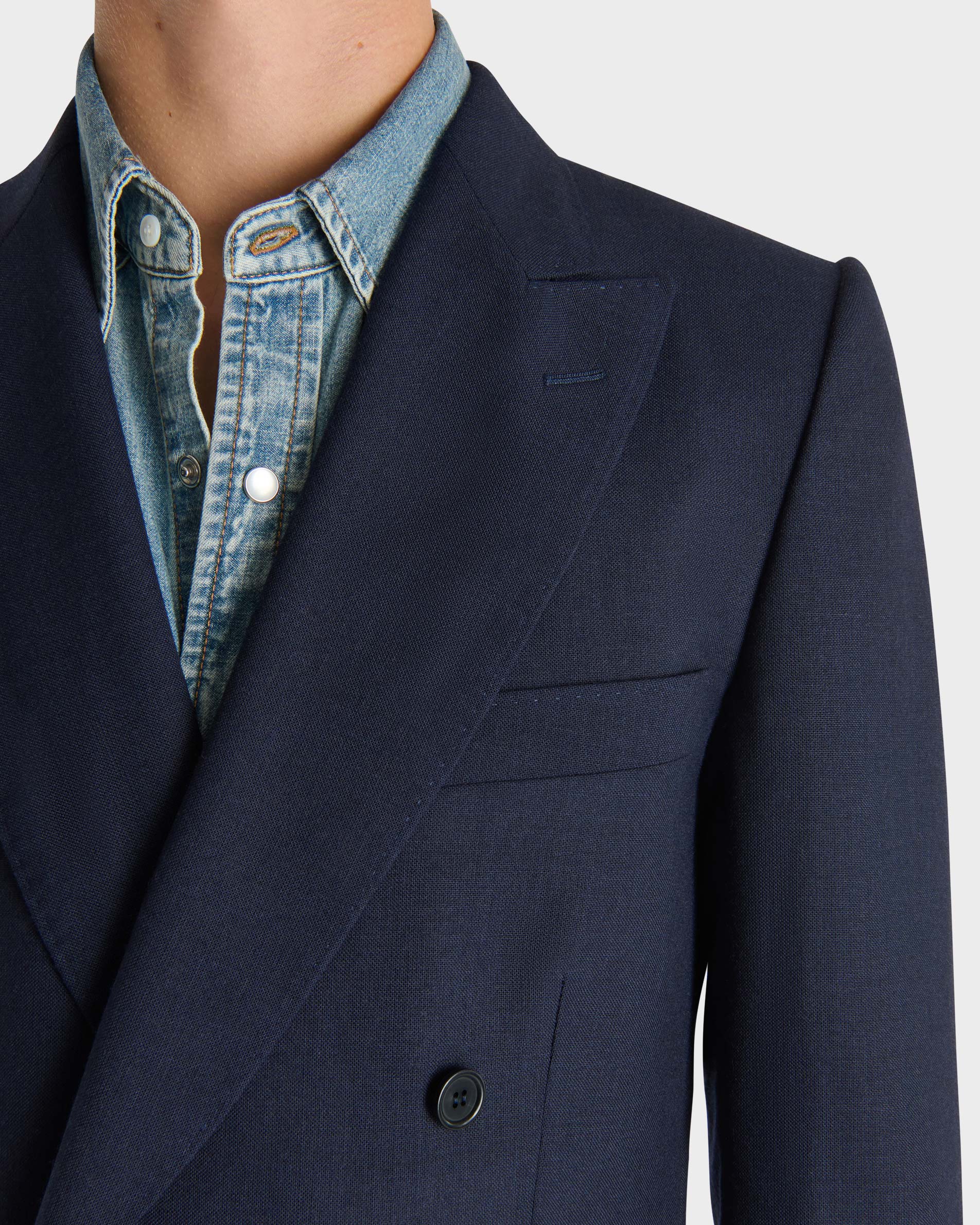 DOUBLE-BREASTED SUIT IN WOOL FRESCO - NAVY | Husbands