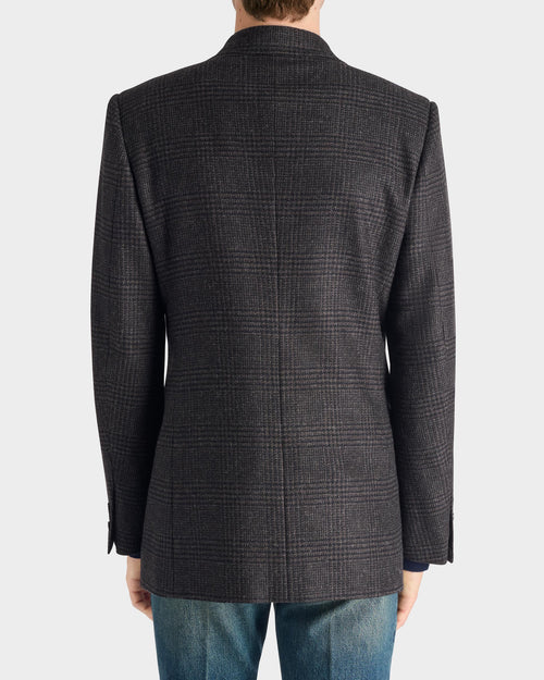 VESTE CROISÉE EN LAINE MÉRINOS - PRINCE DE GALLES NOIR ET MARRON - Husbands Paris - 6