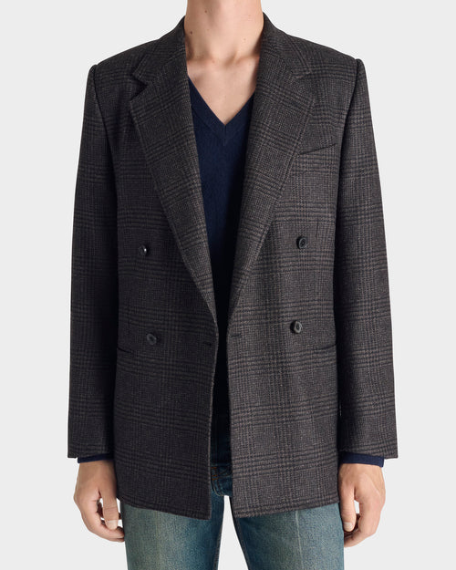 VESTE CROISÉE EN LAINE MÉRINOS - PRINCE DE GALLES NOIR ET MARRON - Husbands Paris - 1